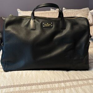 Kate Spade Black Leather Duffle travel Bag with gold accents